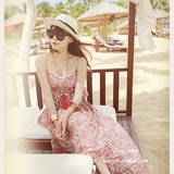 夏装新款碎花吊带沙滩长裙抹胸大摆波西米亚连衣裙显瘦海边度假裙