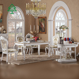 欧式天然大理石餐桌长方形餐台 别墅实木桌子一桌六椅组合象牙白