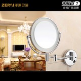 全铜美容镜 浴室卫生间化妆镜 双面带LED灯放大壁挂折叠伸缩镜