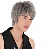 韩版时尚男假发男士假发套蓬松短发直发银灰色中长发帅气逼真男发