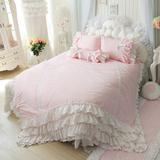 Beauty Dream韩式家纺床上用品全棉四件套纯色蕾丝多层荷叶边被套