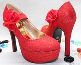 新婚必备单鞋红色高跟鞋结婚鞋新娘鞋超高跟粗跟厚底防水台婚鞋