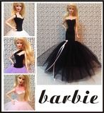 美泰芭比娃娃服装配饰芭比娃娃衣服Barbie服装黑色白纱长礼服