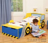 豆米宝贝宜家儿童家具木制男孩黄色卡通挖土机汽车儿童床套房书架