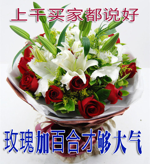 11 19 33支粉蓝红玫瑰百合花束特价生日合肥鲜花店滨湖同城送花