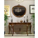 现货欧式全实木玄关桌 美式古典手工雕刻玄关柜 木质门厅桌带镜Y