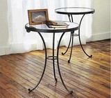 欧式简约创意铁艺小圆玻璃桌咖啡桌钢化玻璃茶几现代家居圆玻璃桌