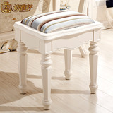 地中海风格化妆凳白色方凳卧室小凳子 美式实木梳妆凳软包坐凳162