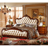 欧式真皮床卧 室家具组合 皮艺床1.8米实木雕花床公主床 婚床简约