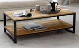 复古怀旧双层桌子 长方形 茶几实木 欧式 客厅桌子茶几铁艺 整装