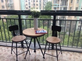 欧式铁艺咖啡桌椅 美式复古升降圆形茶几客厅阳台休闲实木圆桌子