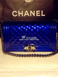 2014春夏新款Chanel香奈儿漆皮le boy电光蓝中号（法国直邮）