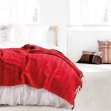 全进口印度棉高档红色空调毯单双人床上盖毯沙发毯子懒人毯结婚红