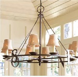 法式布艺灯罩圆形铁艺吊灯现代简约卧室客厅大厅北欧创意时尚灯具