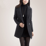 2015秋冬新款外套女 韩版OL修身中长款修身西服羊毛呢小西装女款