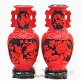 中国风传统手工艺 北京漆雕摆件/10寸雕漆花瓶 送老外出国礼品