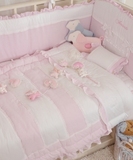 包邮韩国代购 纯棉婴儿卡通棉条纹清新感床品三件套 粉 蓝两色入