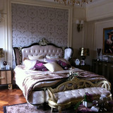 欧式床全实木床双人床1.8米新古典深色布艺公主床婚床雕花橡木床