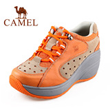 Camel/骆驼正品女鞋春季高跟休闲透气户外运动坡跟女单鞋子真皮