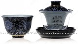 一园茶具包邮 国色天香陶瓷玻璃盖碗组合 礼品茶具 富贵金莲盖碗