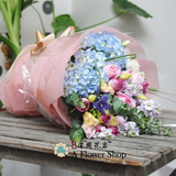 蓝绣球紫玫瑰鸢尾花束有间花店生日礼物上海鲜花当天同城专人配送