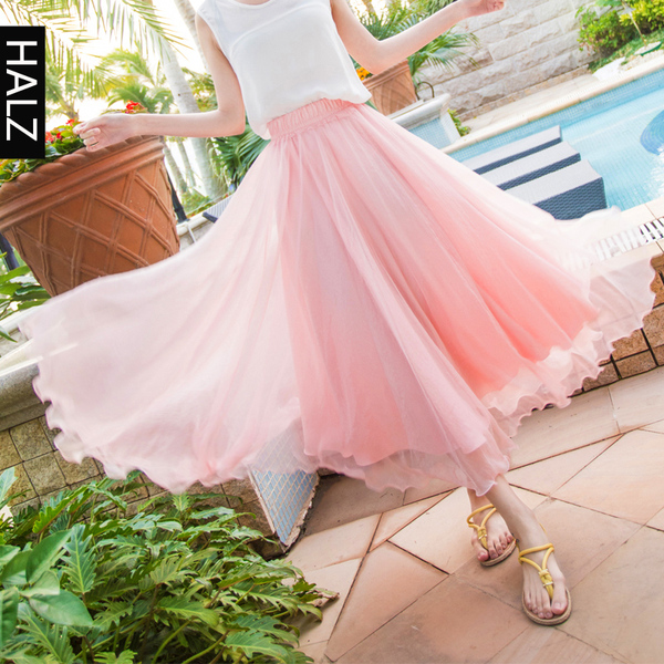 波西米亚长裙夏装沙滩大摆半身裙雪纺中长裙女大码女装海边裙子夏