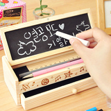 热卖 韩国可爱铅笔盒 多功能木制DIY小黑板抽屉文具盒 木质收纳盒