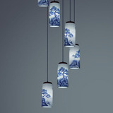 中式陶瓷客厅吊灯多头长形复式楼梯灯田园复古餐厅灯木艺仿古吊灯