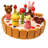 迷你仿真卡通带蜡烛小蛋糕切切乐 儿童过家家木制厨房玩具