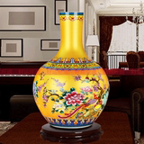 景德镇陶瓷器，仿古金色珐琅彩花瓶天球瓶工艺品家居装饰客厅摆件