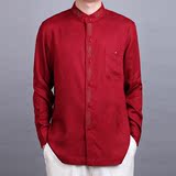高档男士唐装衬衫 百福龙红色立领中式衬衣 中国风长袖打底男衬衫