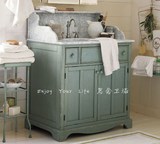 美式地中海蓝色洗手盆落地浴室柜组合 欧式田园橡木洗脸盆柜