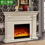 欧式壁炉装饰柜 1.5/2米实木白色描银壁炉架 壁炉芯美式壁炉