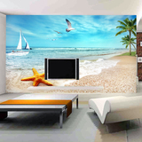 3D电视背景墙纸无纺布壁纸3D大型壁画简欧式客厅卧室影视墙海景
