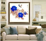 精准印花十字绣国色丽韵蓝色牡丹客厅卧室系列最新款国画套件包邮