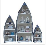 地中海船型展示柜收纳柜 木质家具 海洋船柜收纳柜三件套