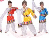 儿童男藏族舞蹈服装/男款小学生水袖演出服/男成人藏族表演服三色