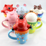 仟度 彩绘杯 可爱动物马克杯 大容量陶瓷水杯 情侣儿童牛奶咖啡杯