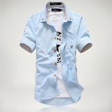 2015春夏季森马男士短袖衬衫纯色韩版修身型半袖衬衣休闲潮流衣服