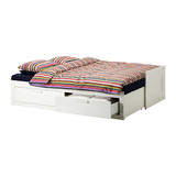 IKEA 宜家代购 宜家家居百灵 坐卧两用床框架带双屉, 白色