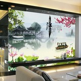 现代中式大型壁画电视墙背景墙沙发书房客厅餐厅墙纸壁纸忆江南