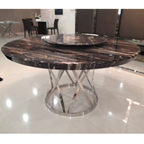 不锈钢圆餐桌转盘简约现代 天然大理石面餐台 别墅样板房家具定做