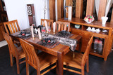 1.5M全实木餐桌新古典餐厅家具金丝柚木餐桌长方形餐台椅组合实木