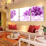客厅装饰画无框画三联画水晶画卧室餐厅壁画挂画抽象画紫色玫瑰花