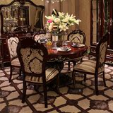 欧式实木圆桌新古典餐桌椅组合描金美式乡村别墅豪宅豪华餐桌子