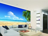 无缝墙布地中海大型壁画墙纸壁纸沙发卧室电视背景墙3D立体海滩树