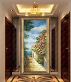 欧式山水风景纯手绘客厅玄关过道走廊装饰竖版天鹅湖壁画油画挂画