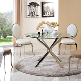 钰庭轩家具小户型创意现代简约餐桌 不锈钢圆形钢化玻璃餐桌餐台