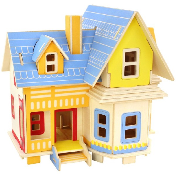 儿童玩具礼物 木制3d立体拼图 木质拼图积木房子别墅