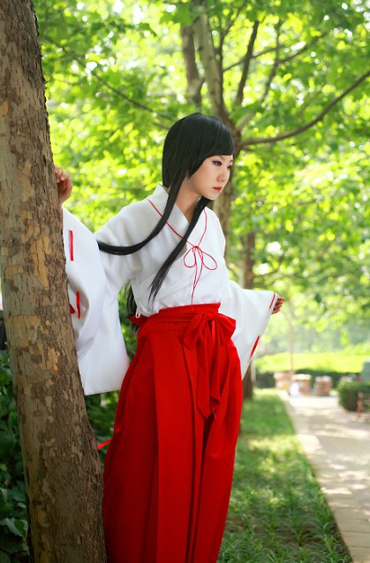 犬夜叉cosplay 犬夜叉桔梗衣服cosplay 桔梗巫女cos服(送头高清图片